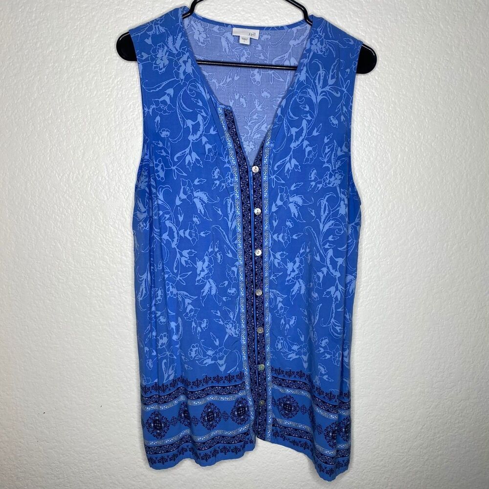J. Jill sleeveless button down blouse top blue rayon boho lightweight beach L